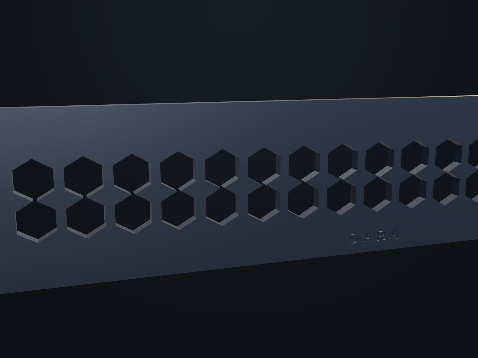 Hex vent panel — close-up render of the signature feature